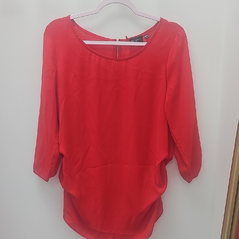 Tempted Red Asymmetrical 3/4 Sleeve Blouse